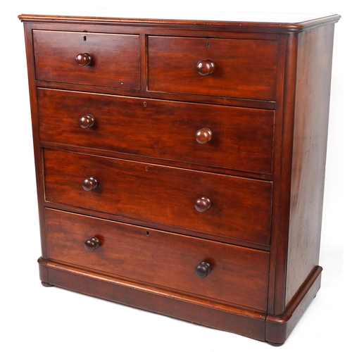 45 - Victorian mahogany five drawer chest, 119cm H x 117.5cm W x 52cm D