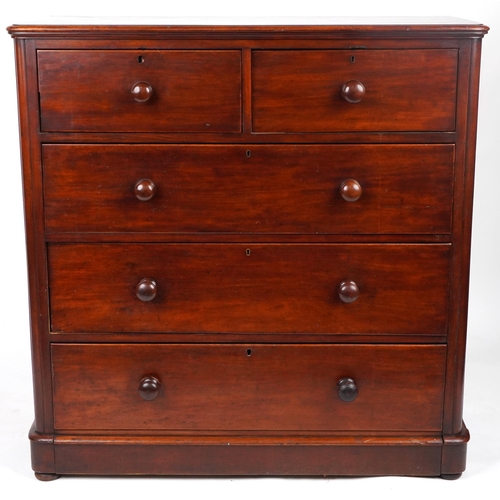 45 - Victorian mahogany five drawer chest, 119cm H x 117.5cm W x 52cm D