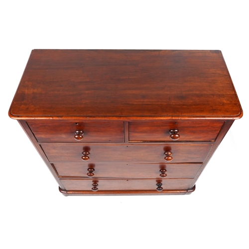 45 - Victorian mahogany five drawer chest, 119cm H x 117.5cm W x 52cm D