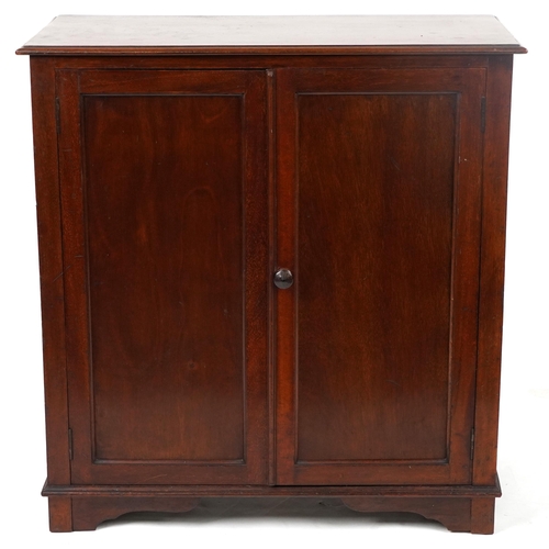 46 - Aw-Lyn, mahogany two door cupboard enclosing three shelves, 78cm H x 75cm W x 36cm D