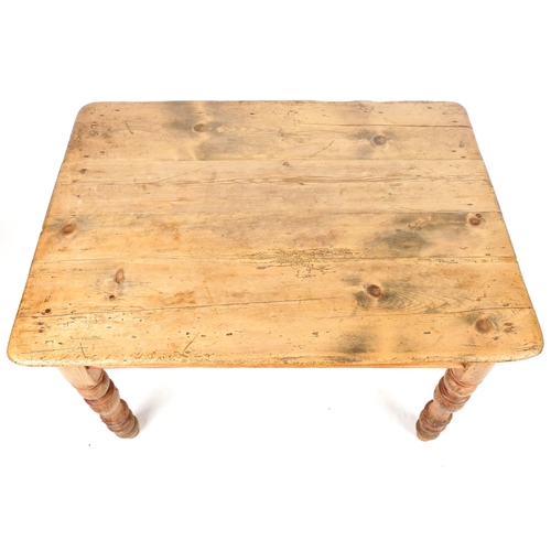 47 - Victorian farmhouse washed pine dining table with end drawer, 75cm H x 121cm W x 88cm D