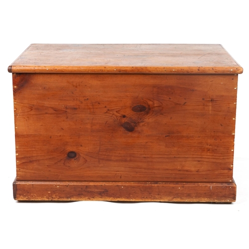 52 - Large Victorian style waxed pine trunk with carrying handles, 60cm H x 95cm W x 62cm D