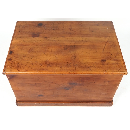 52 - Large Victorian style waxed pine trunk with carrying handles, 60cm H x 95cm W x 62cm D