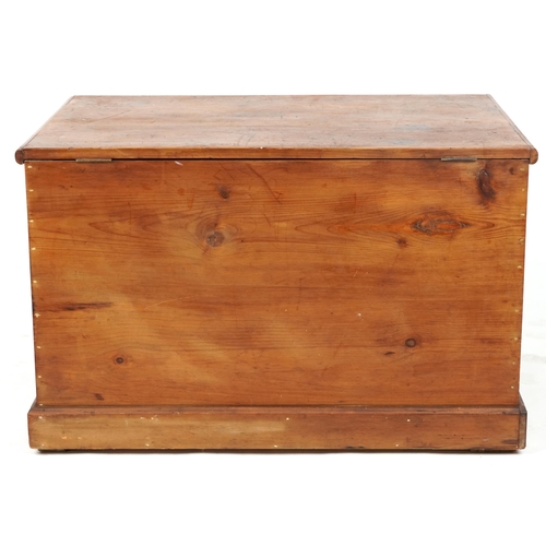 52 - Large Victorian style waxed pine trunk with carrying handles, 60cm H x 95cm W x 62cm D