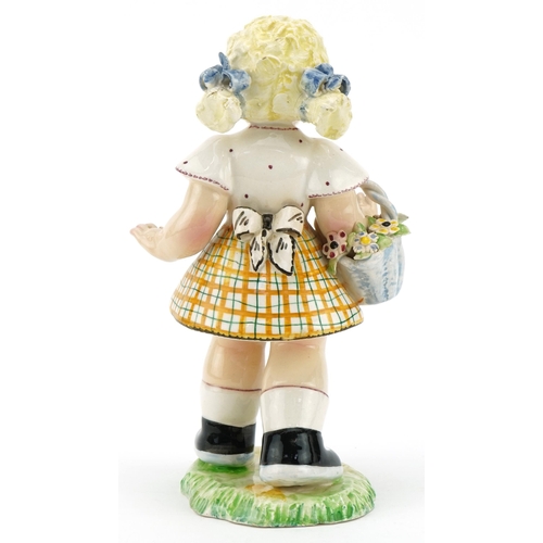 448 - Manner of Lenci, 1970s Italian porcelain figure of a young girl holding a basket of flowers, 21cm hi... 