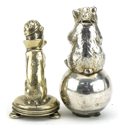 201 - 19th century novelty silver plated caster in the form of a dog and a silver plated inkwell in the fo... 