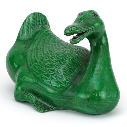 411 - Chinese porcelain Mandarin duck having a green glaze, 18cm in length