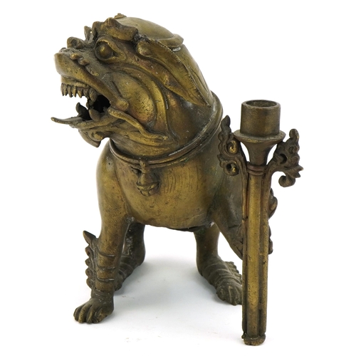 265 - Chinese patinated bronze incense burner in the form of a mythical animal, 18cm high