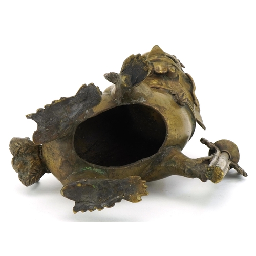 265 - Chinese patinated bronze incense burner in the form of a mythical animal, 18cm high