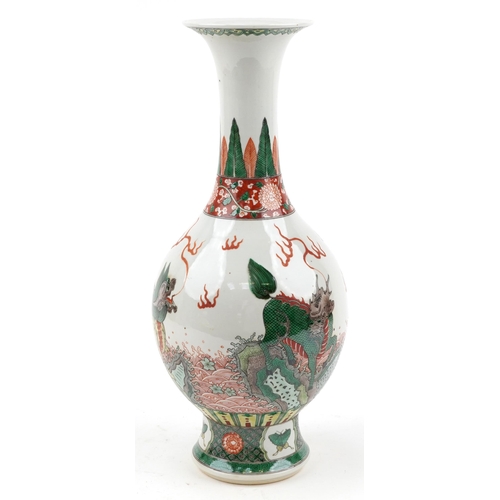 529 - Large Chinese porcelain vase hand painted in the famille verte palette with mythical animals amongst... 