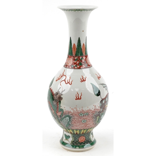 529 - Large Chinese porcelain vase hand painted in the famille verte palette with mythical animals amongst... 