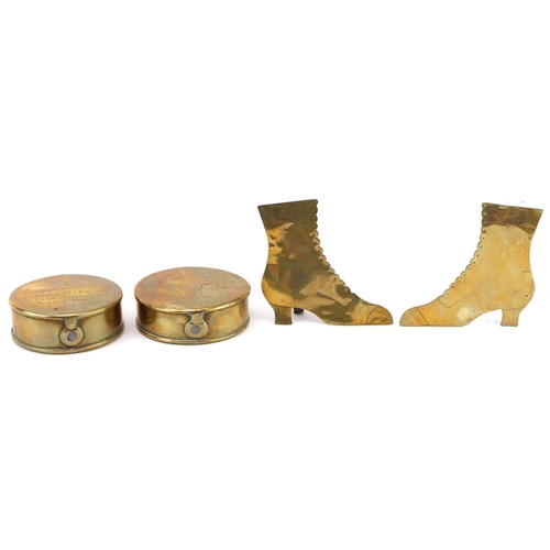 2446 - Military interest trench art including a pair of World War I boxes made from Turkish shell cases in ... 