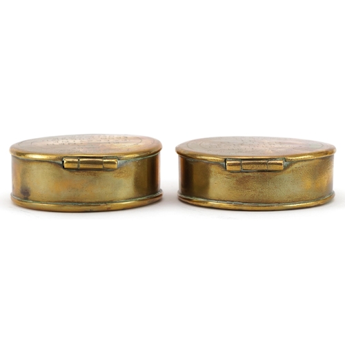 2446 - Military interest trench art including a pair of World War I boxes made from Turkish shell cases in ... 