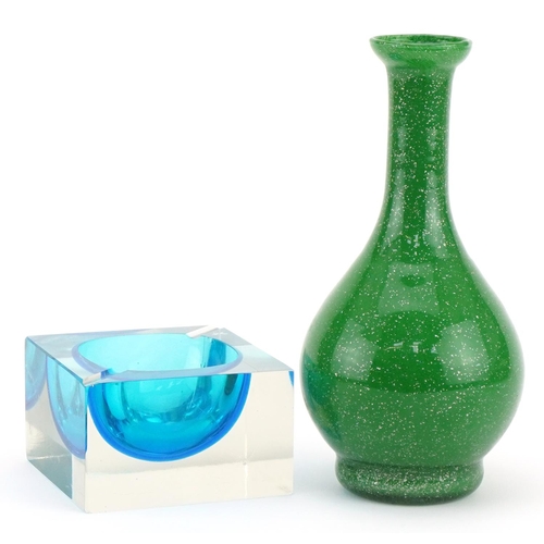 328 - Murano Sommerso two colour glass dish and a Murano Vetro silver flecked green cased glass vase, the ... 