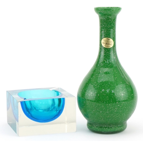 328 - Murano Sommerso two colour glass dish and a Murano Vetro silver flecked green cased glass vase, the ... 