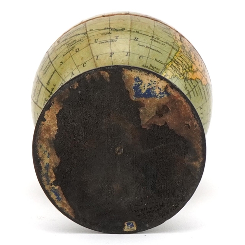 74 - 19th century treen celestial globe string box, Clark & Co Anchor Sewing Cottons label to the interio... 
