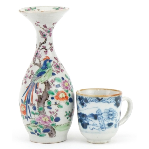 2313 - Chinese porcelain vase and blue and white cup, the largest 16cm high