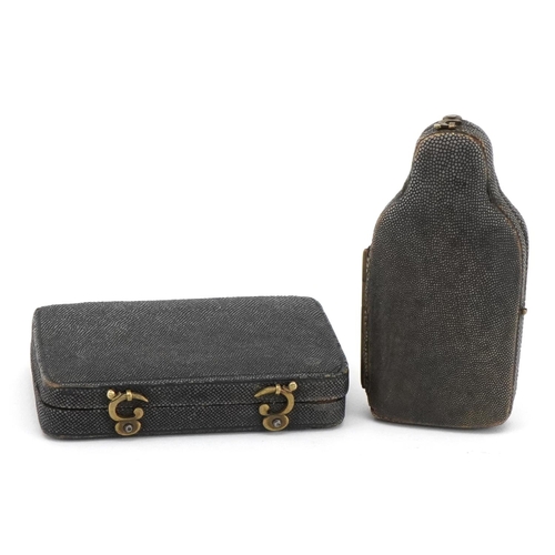 75 - Two Georgian shagreen cases including a scent bottle example, the largest 7cm high