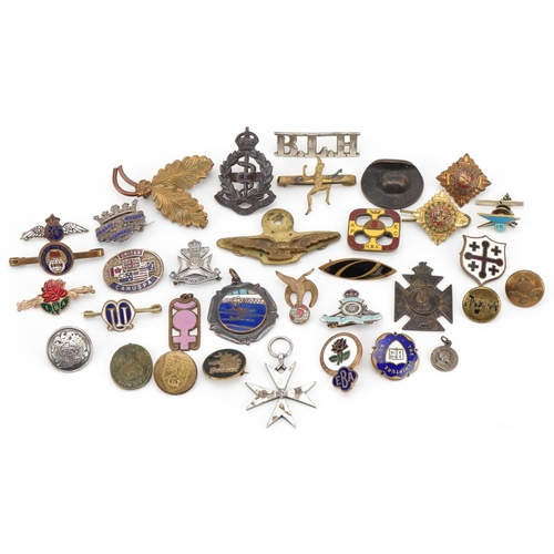 2421 - Military and other pin badges, lapels and buttons, some silver including The Rangers, Young League H... 