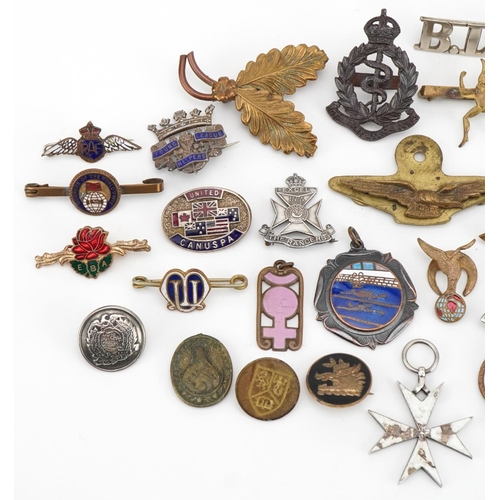 2421 - Military and other pin badges, lapels and buttons, some silver including The Rangers, Young League H... 