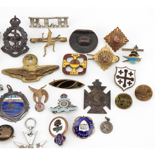 2421 - Military and other pin badges, lapels and buttons, some silver including The Rangers, Young League H... 