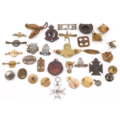 2421 - Military and other pin badges, lapels and buttons, some silver including The Rangers, Young League H... 