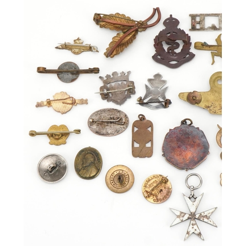 2421 - Military and other pin badges, lapels and buttons, some silver including The Rangers, Young League H... 