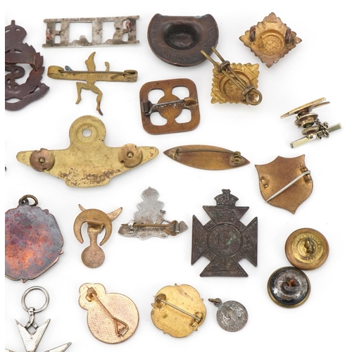 2421 - Military and other pin badges, lapels and buttons, some silver including The Rangers, Young League H... 