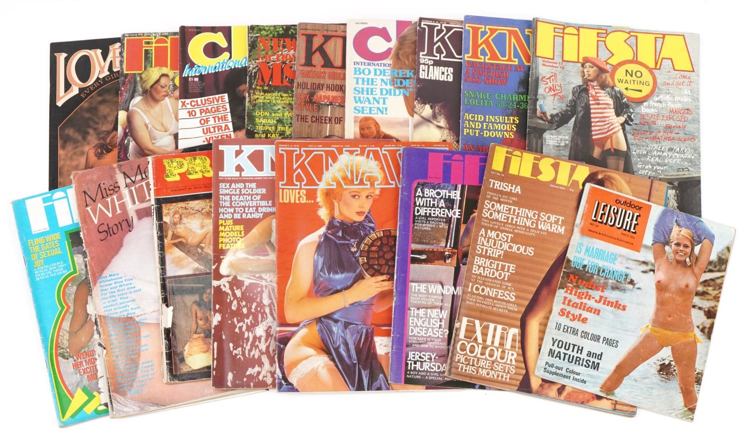 Vintage adult magazines including Knave, Fiesta and Outdoor Leisure