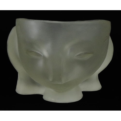 224 - Scandinavian style frosted glass bowl in the form of a face, 21cm in length