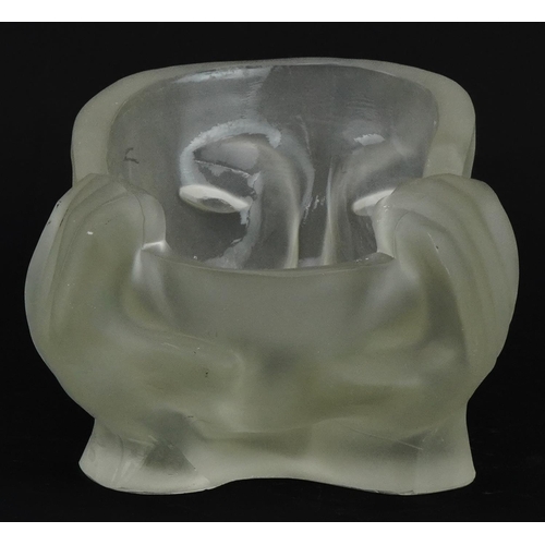 224 - Scandinavian style frosted glass bowl in the form of a face, 21cm in length