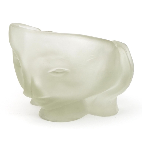 224 - Scandinavian style frosted glass bowl in the form of a face, 21cm in length