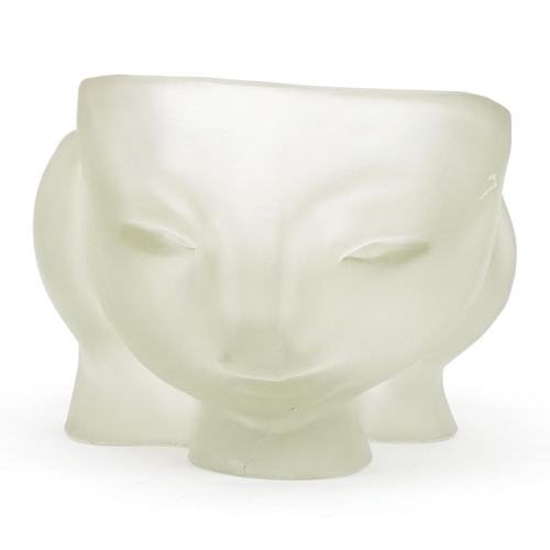 224 - Scandinavian style frosted glass bowl in the form of a face, 21cm in length