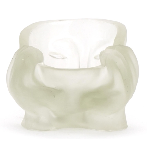 224 - Scandinavian style frosted glass bowl in the form of a face, 21cm in length