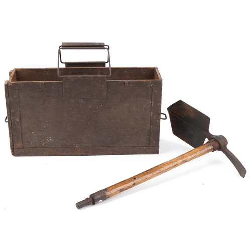 2437 - British military World War II H51-MK1 ammunition case and a pick axe, 47cm in length