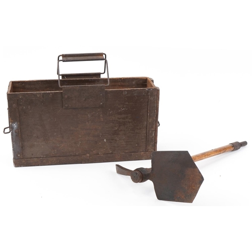 2437 - British military World War II H51-MK1 ammunition case and a pick axe, 47cm in length