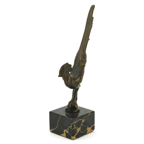 326 - French Art Deco bronze and marble pheasant paperweight, paper label to the base, 17cm high