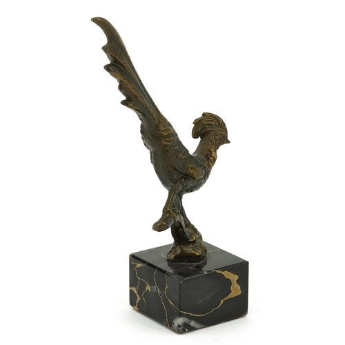 326 - French Art Deco bronze and marble pheasant paperweight, paper label to the base, 17cm high