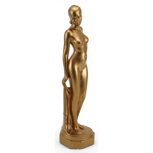 323 - Art Deco gilded plaster model of a nude female, registered number R D 79228, 34cm high