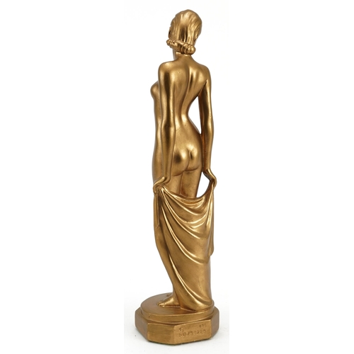 323 - Art Deco gilded plaster model of a nude female, registered number R D 79228, 34cm high