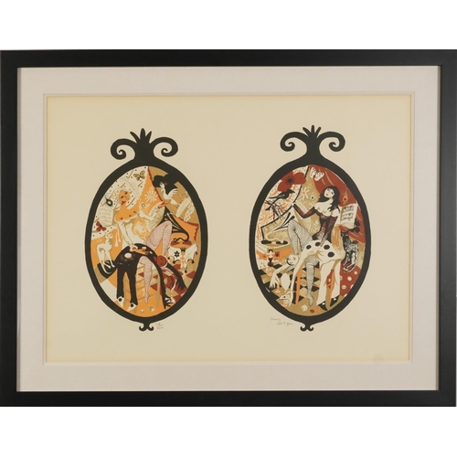 286 - Dany Lartigue - Theatrical Performers, pencil signed print in colour, limited edition 27/100, mounte... 