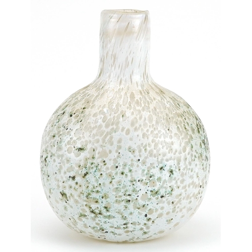 456 - Oiva Toikka for Nuutajarvi, mid century Finnish white overlaid speckled art glass vase with paper la... 