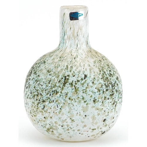 456 - Oiva Toikka for Nuutajarvi, mid century Finnish white overlaid speckled art glass vase with paper la... 