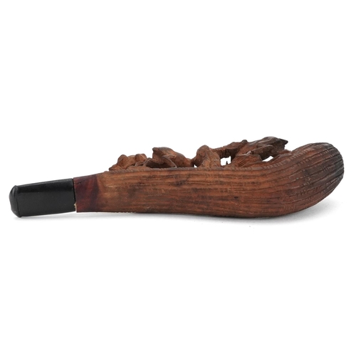 375 - German Black Forest Meerschaum smoking pipe carved with four deer, housed in a velvet and silk lined... 