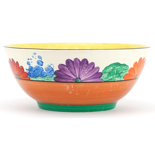 216 - Clarice Cliff, Art Deco Bizarre bowl hand painted in the crocus pattern, 18.5cm in diameter