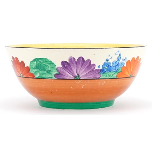 216 - Clarice Cliff, Art Deco Bizarre bowl hand painted in the crocus pattern, 18.5cm in diameter