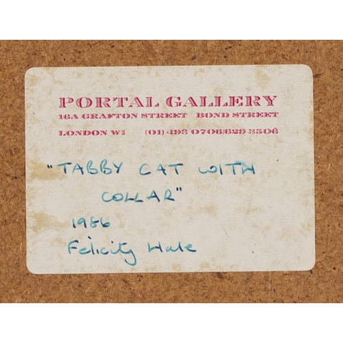 340 - Tabby cat with collar, Modern British watercolour, Portal Gallery label inscribed Tabby cat with col... 