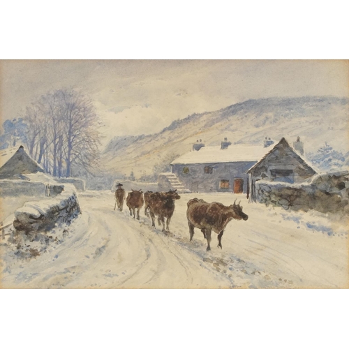 234 - Carleton Grant - Village scene with horse and cart and snowy village landscape with cattle, pair of ... 