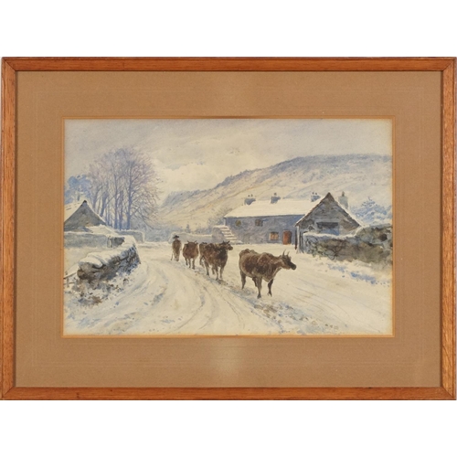 234 - Carleton Grant - Village scene with horse and cart and snowy village landscape with cattle, pair of ... 