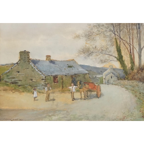 234 - Carleton Grant - Village scene with horse and cart and snowy village landscape with cattle, pair of ... 